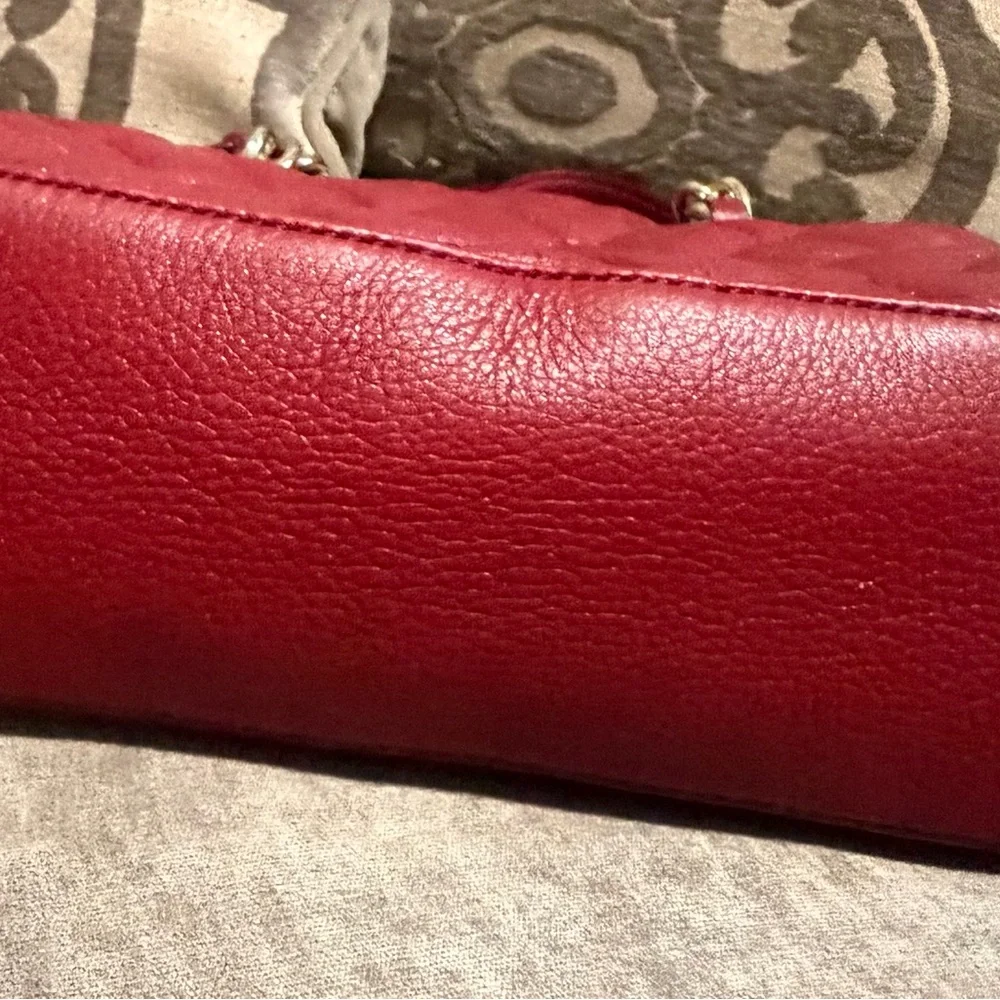 Kate spade New York Quilted Red Shoulder Tote Bag with Chain